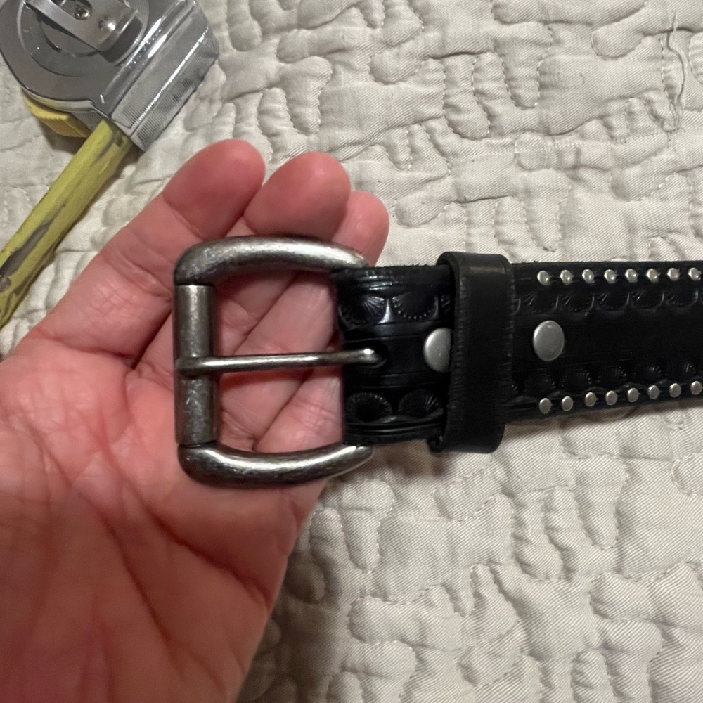 Black and Silver Studded Leather Belt